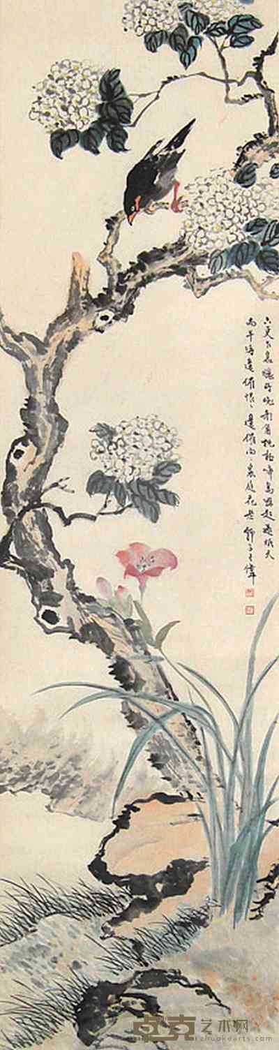 王师子 花鸟 立轴 151×40cm